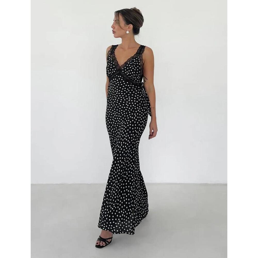 NWT! Rumored Dolly Midi Dress Black Ditsy Dot Size XS